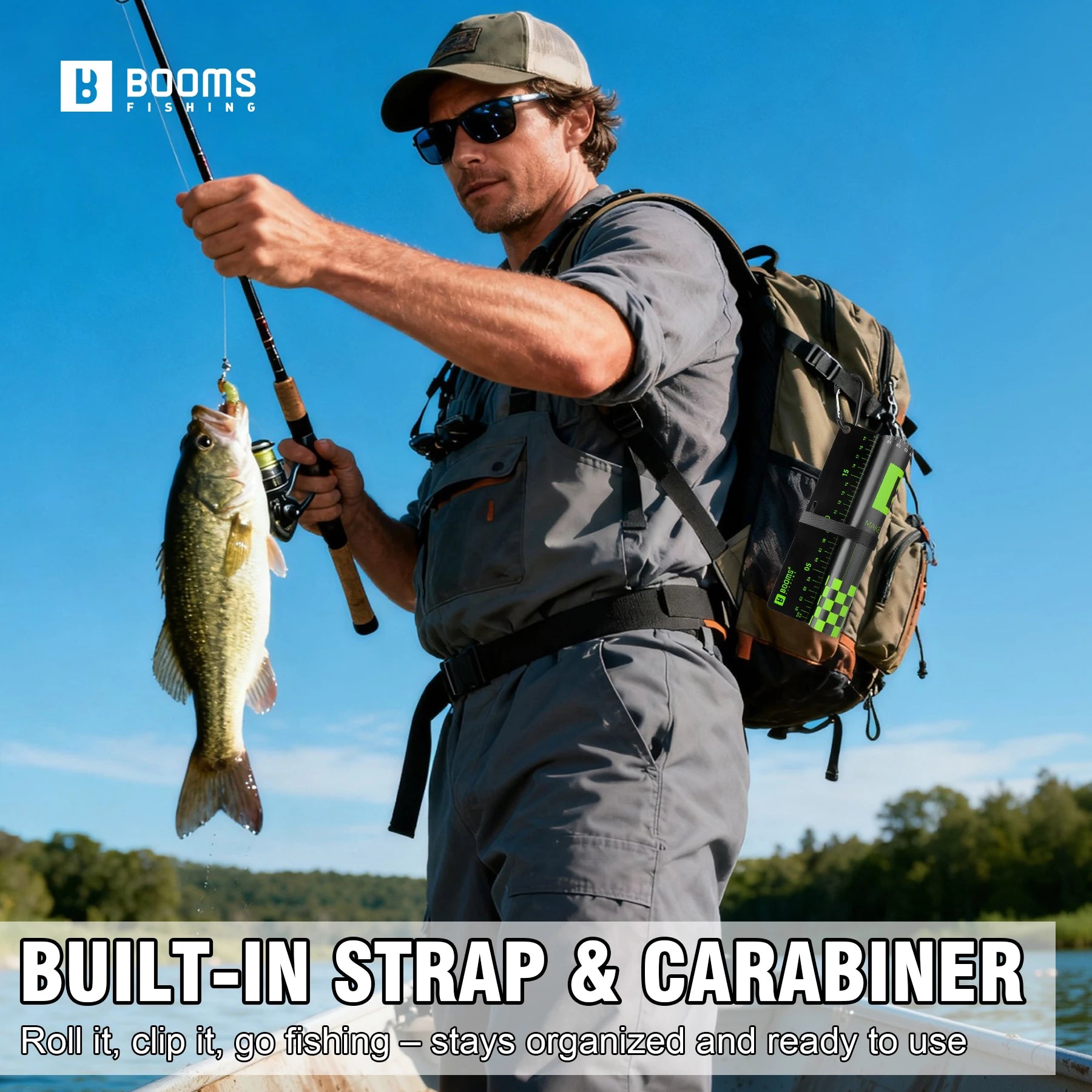 Folded PVC waterproof fish ruler showing compact storage design and non-slip surface