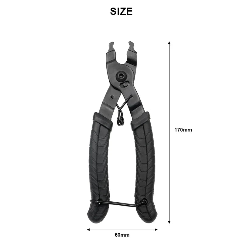 Close-up of quick link chain clamp tool engaging chain link