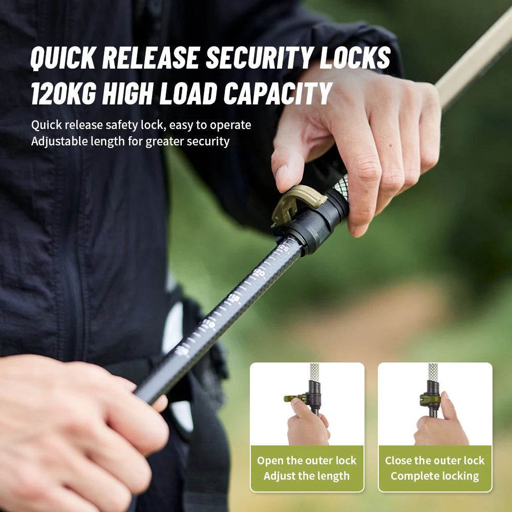 Quick release adjustable lock on trekking pole shaft