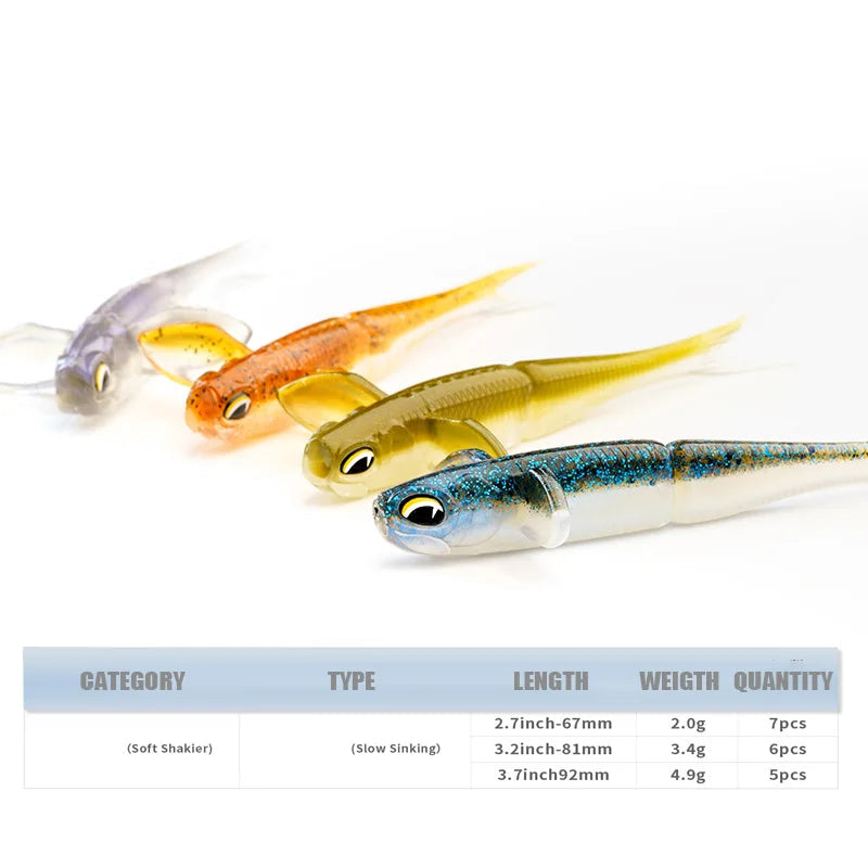 RAVENCRAFT Drunk Shad lure size chart showing 7 cm, 8.1 cm, and 9.5 cm options with model details