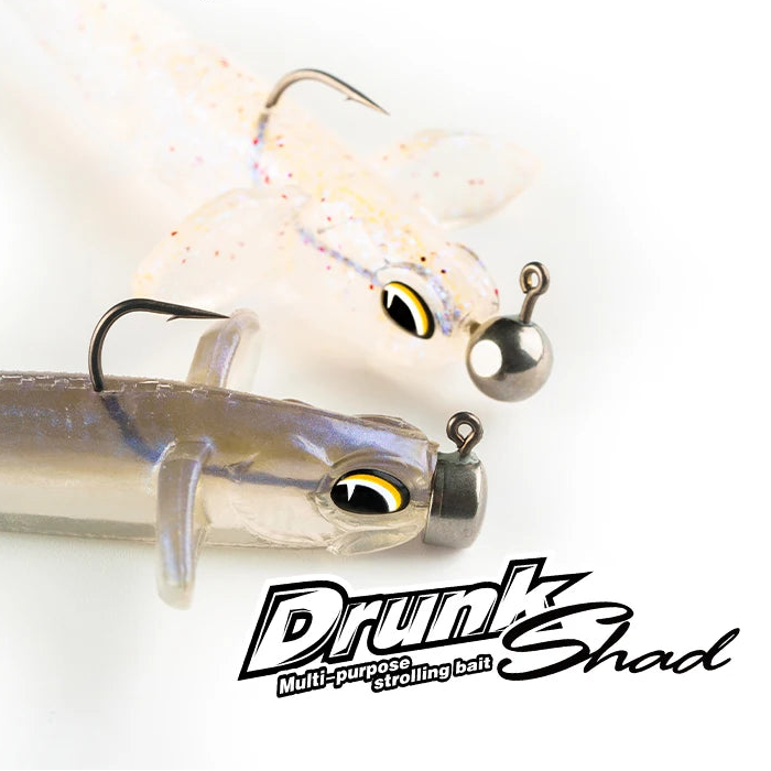 Close-up of RAVENCRAFT Drunk Shad soft bait rigged on a hook showing realistic lifelike design