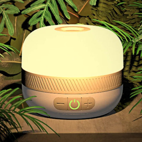 Rechargeable LED camping lantern glowing warm white light