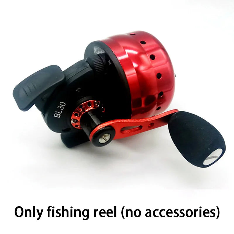 Red BL30 spincast reel with EVA knob handle shown without accessories, lightweight and ready for precision casting