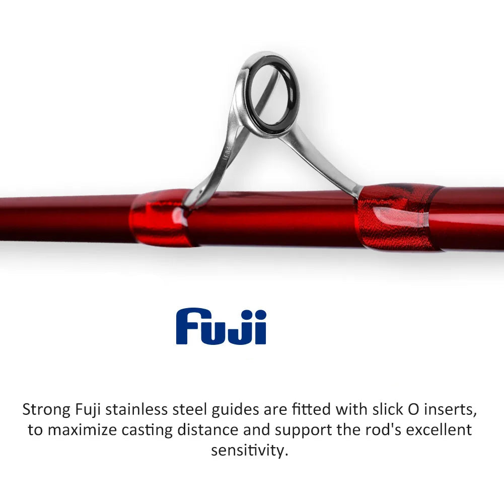 Red carbon fibre surfcasting rod blank close up