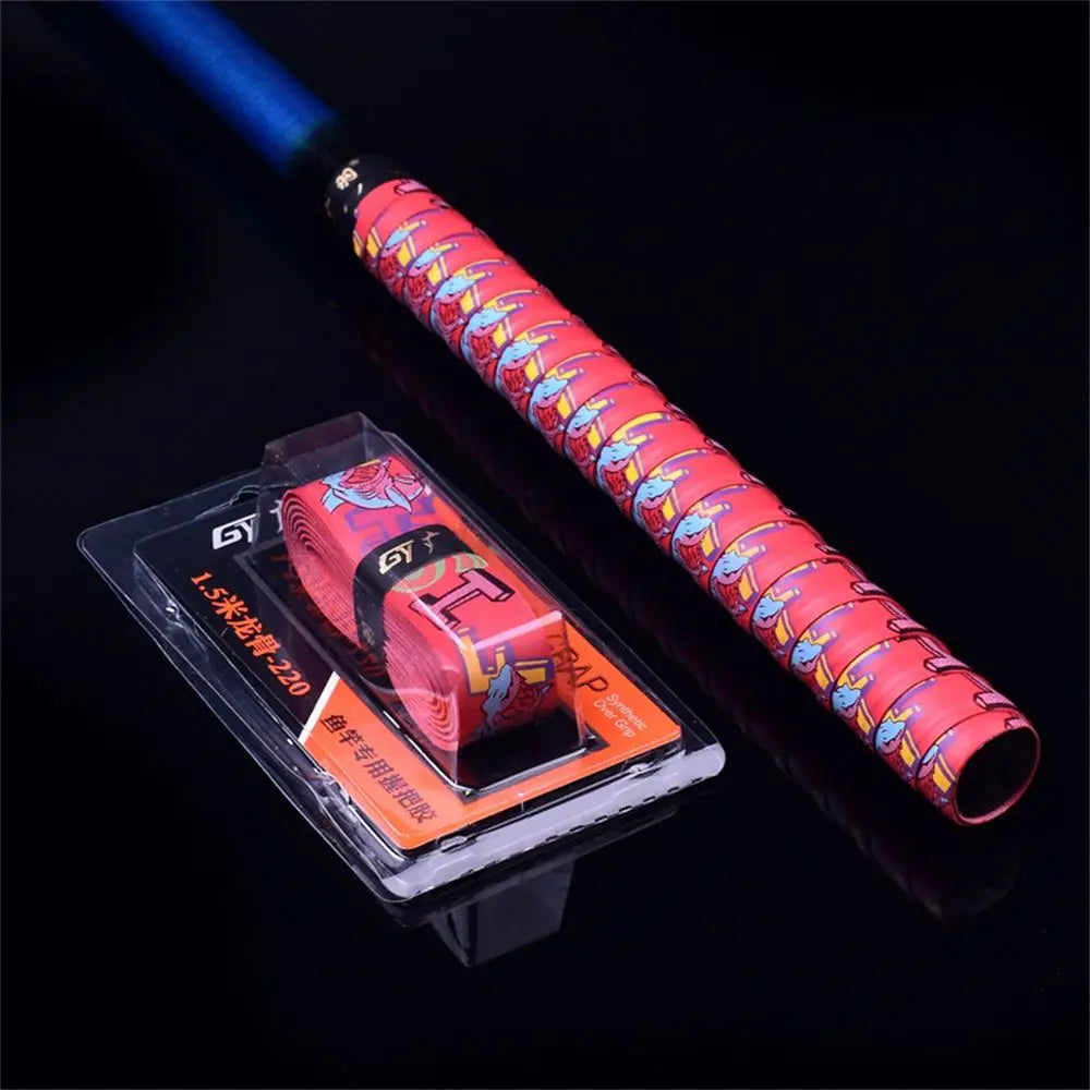 Red patterned EVA rod wrap with textured design for firm grip and sweat resistance