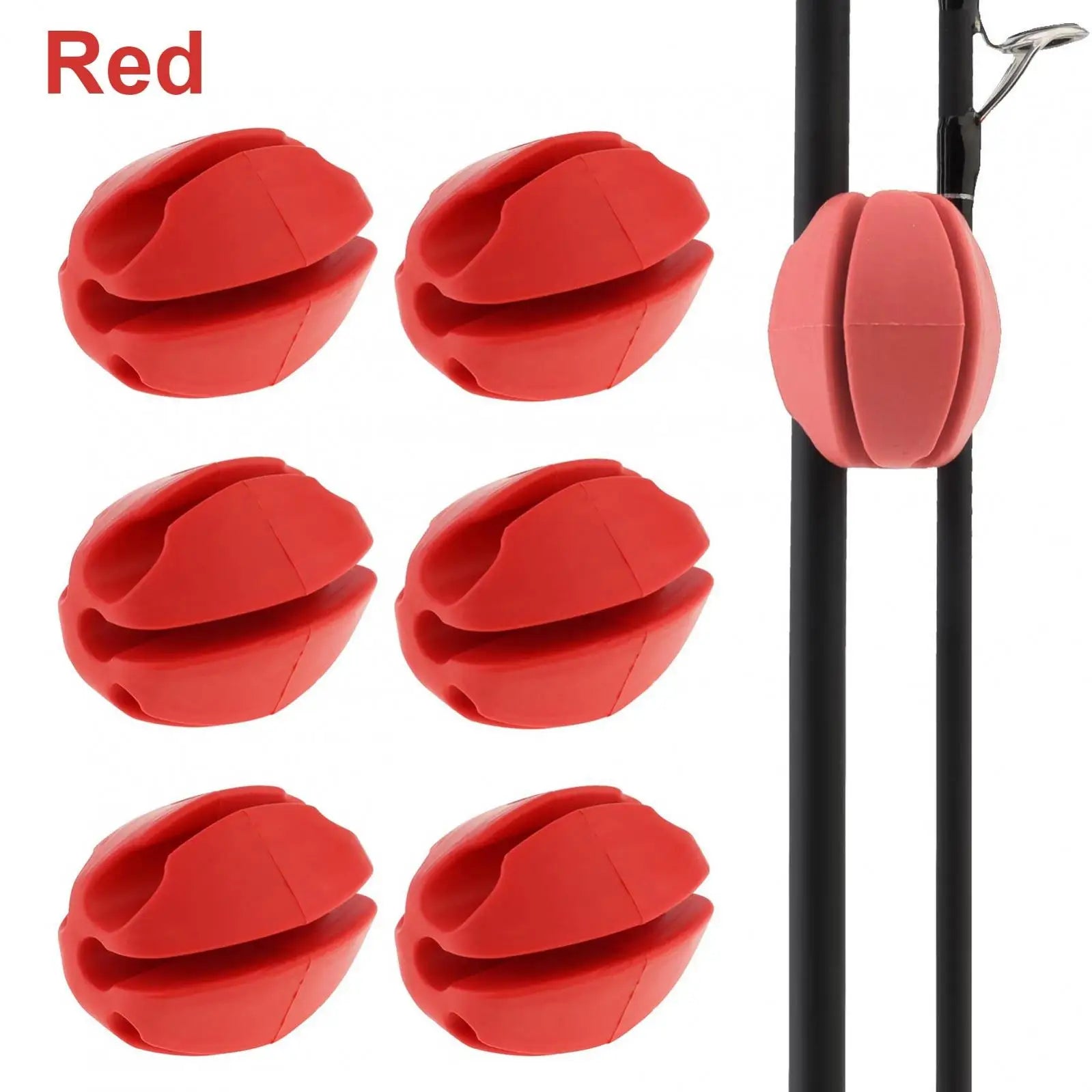 Red silicone O-ring fishing rod clip set designed to keep rods stable and organised