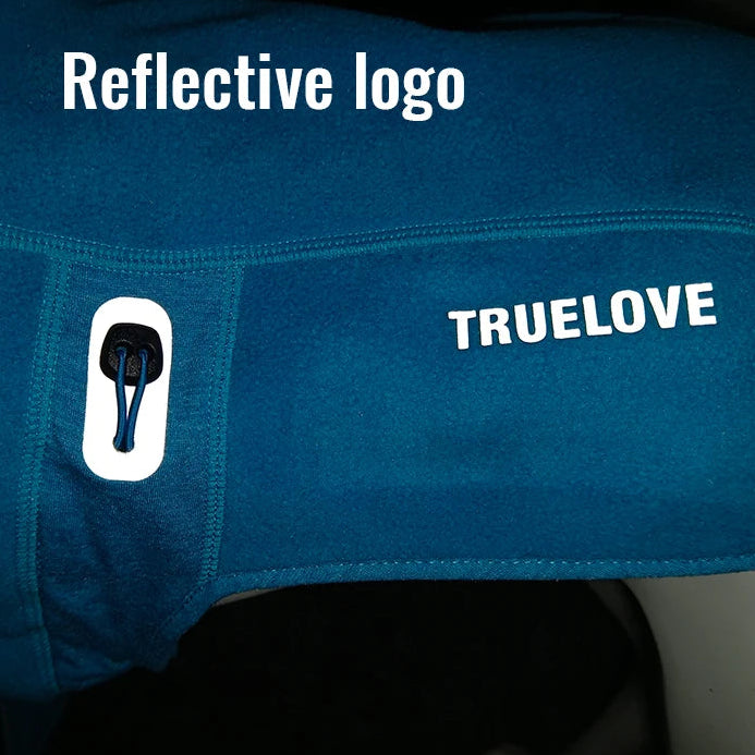 Reflective trim detail on winter dog coat