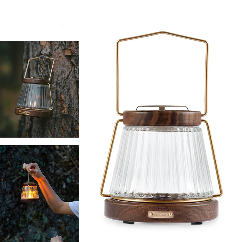 Retro walnut candle lantern
