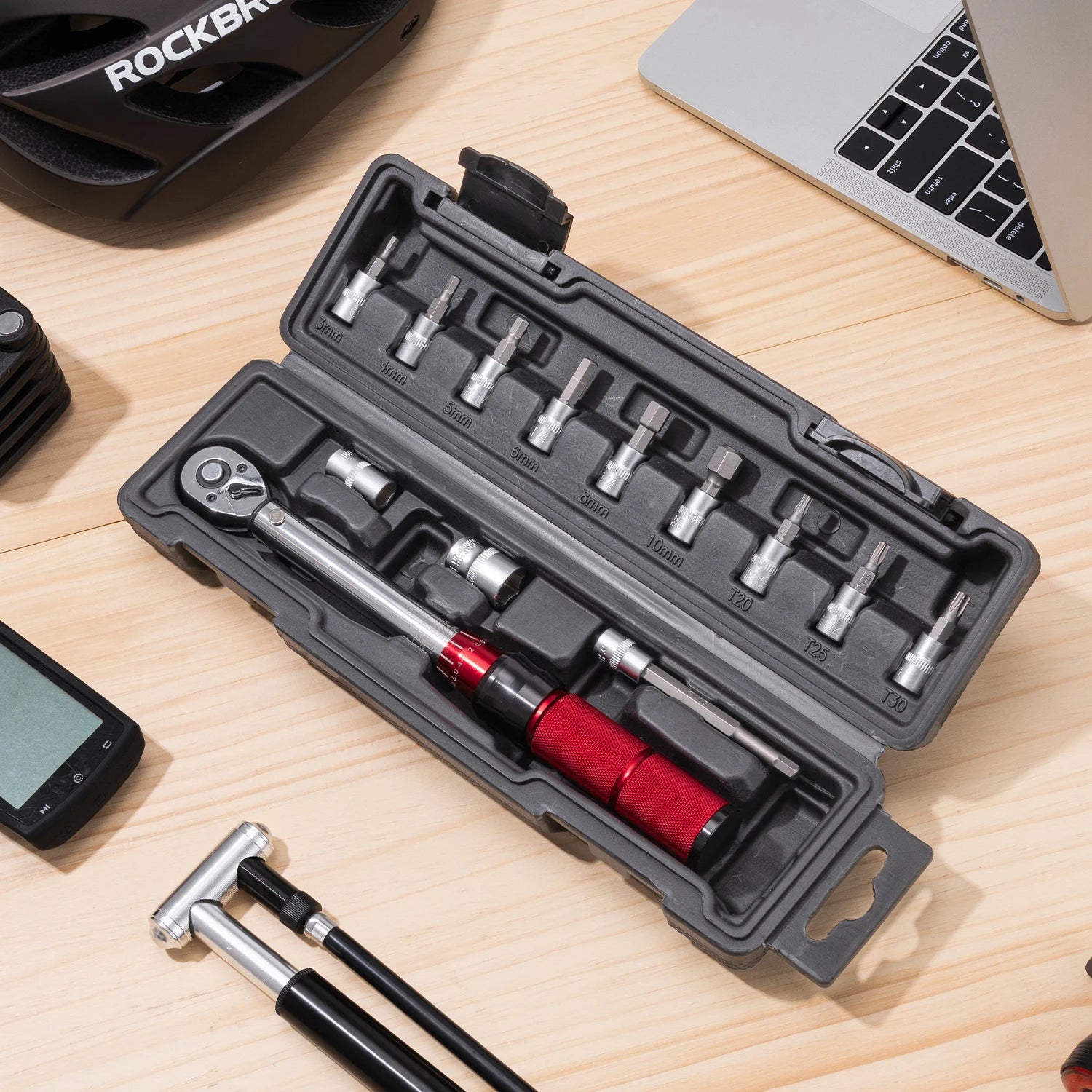 ROCKBROS adjustable torque wrench set with bits in storage case
