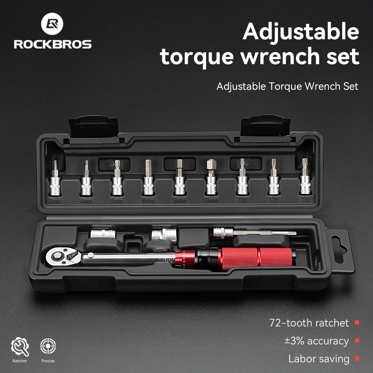 ROCKBROS adjustable torque wrench set with bits and accessories