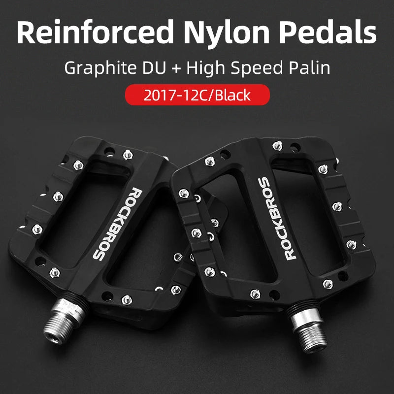 ROCKBROS black nylon flat platform pedals for MTB and road bikes
