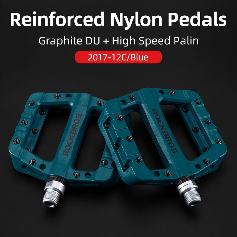 ROCKBROS blue reinforced nylon flat platform pedals for mountain bikes