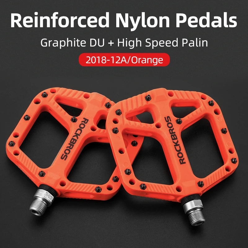 ROCKBROS bright orange reinforced nylon flat platform pedals for MTB