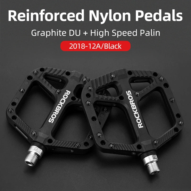ROCKBROS coloured nylon flat pedals shown as left and right pair