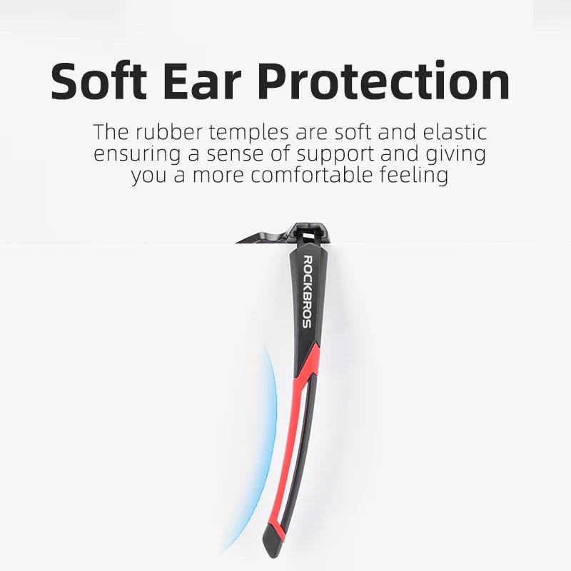 ROCKBROS sunglasses with flexible ear protection for secure, comfortable fit during outdoor rides