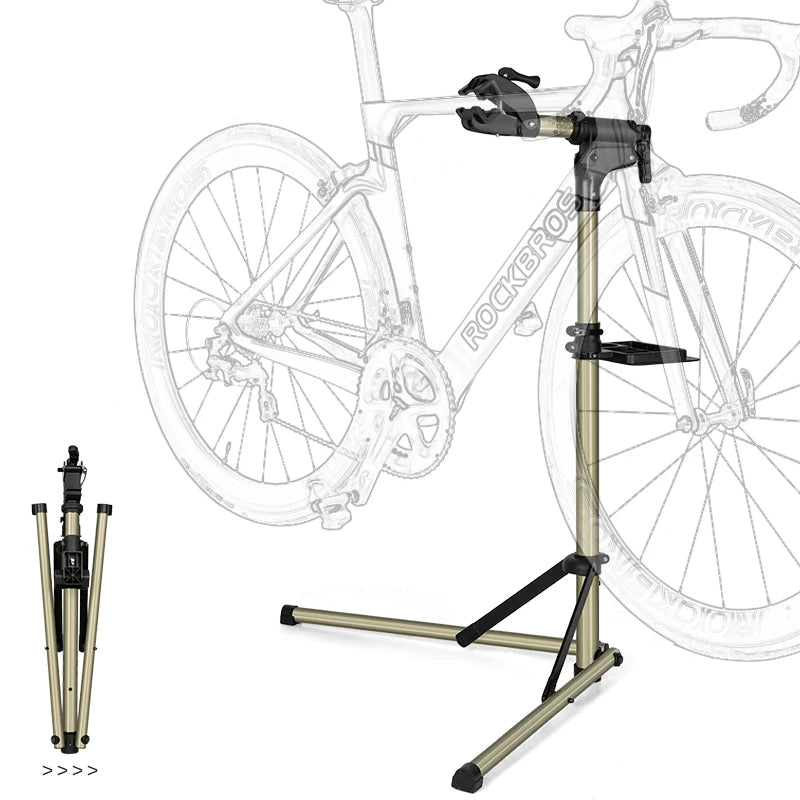 ROCKBROS foldable bike repair stand with 360 degree clamp and tool tray