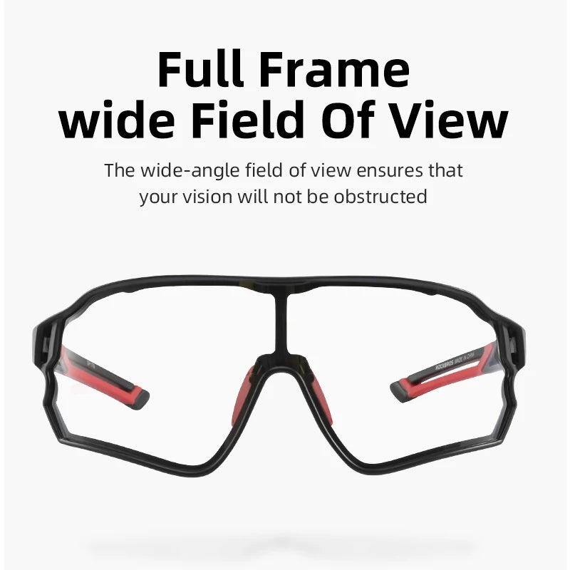 ROCKBROS full-frame cycling sunglasses providing wide field of view and strong UV protection