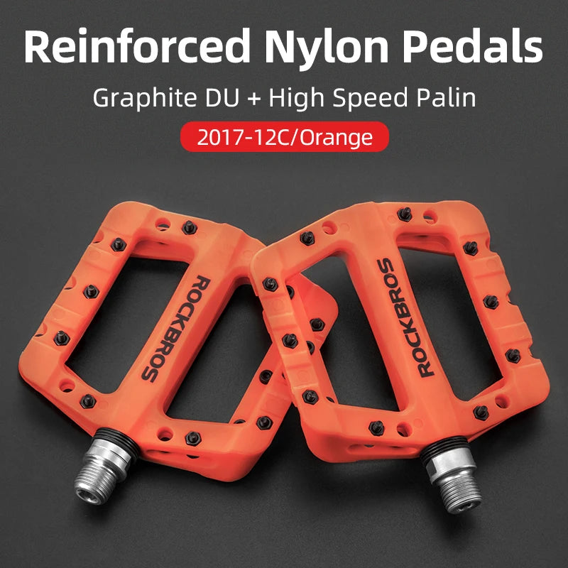 ROCKBROS orange reinforced nylon flat platform pedals with sealed bearings