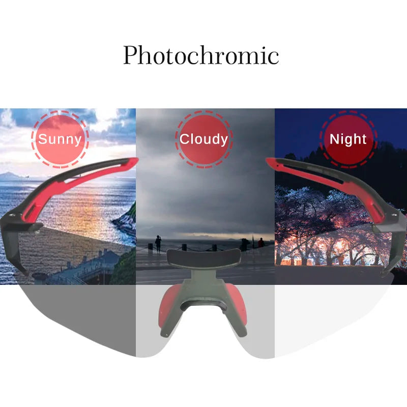 ROCKBROS adaptive photochromic lenses demonstrating automatic light adjustment outdoors
