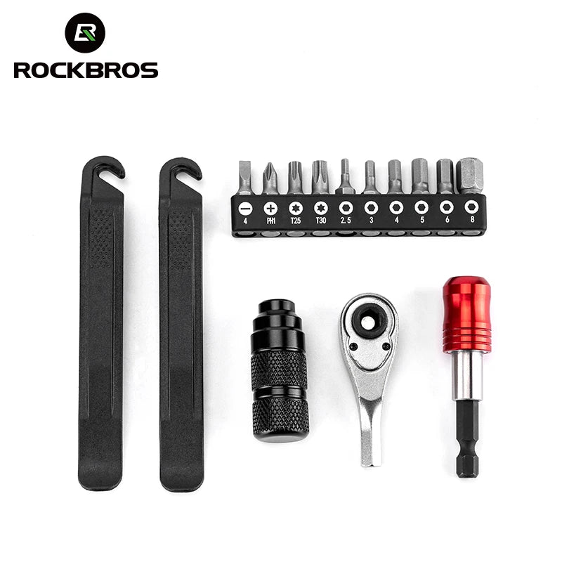 ROCKBROS ratchet wrench complete tool kit with bits and accessories laid out