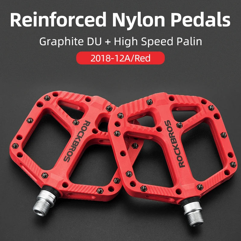 ROCKBROS red reinforced nylon flat platform pedals with sealed bearings