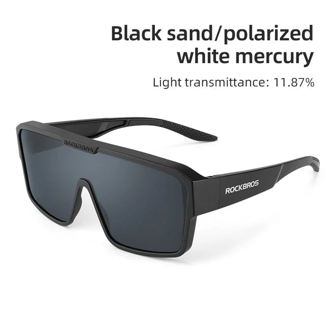 ROCKBROS SP348 black frame sunglasses with white mercury polarised lenses for bright light