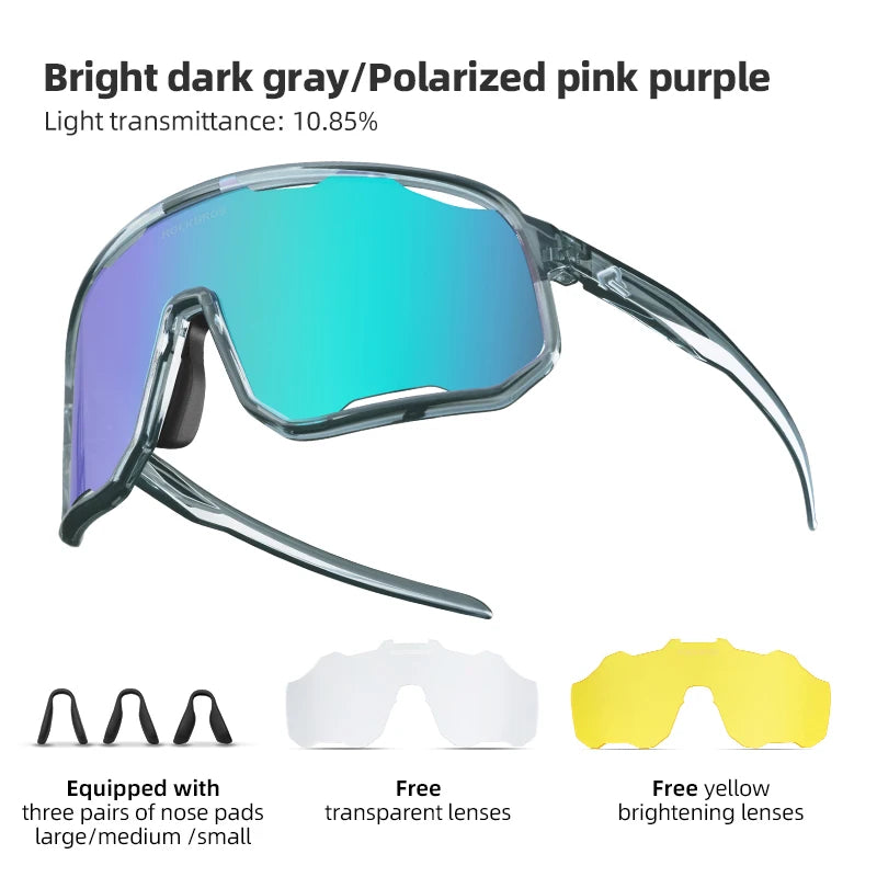 ROCKBROS SP351 brown transparent frame sunglasses with adaptive photochromic lens set