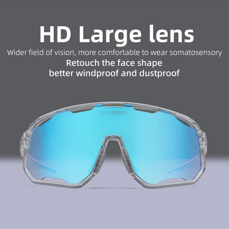 ROCKBROS SP351 HD large lens sports sunglasses highlighting panoramic optical clarity