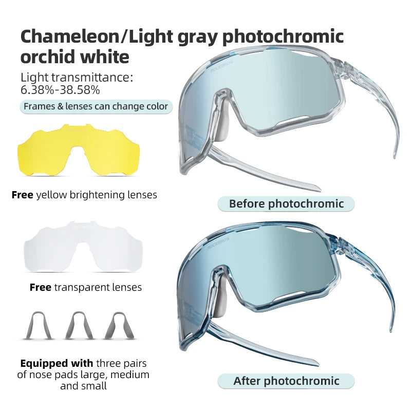 ROCKBROS SP351 chameleon purple and white frame photochromic sunglasses with UV400 lenses