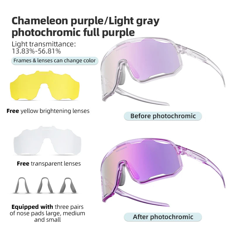 ROCKBROS SP351 red and black sports sunglasses with interchangeable polarised fuchsia lenses