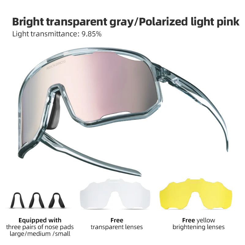 ROCKBROS SP351 bright white frame with blue polarised photochromic UV400 lenses and case