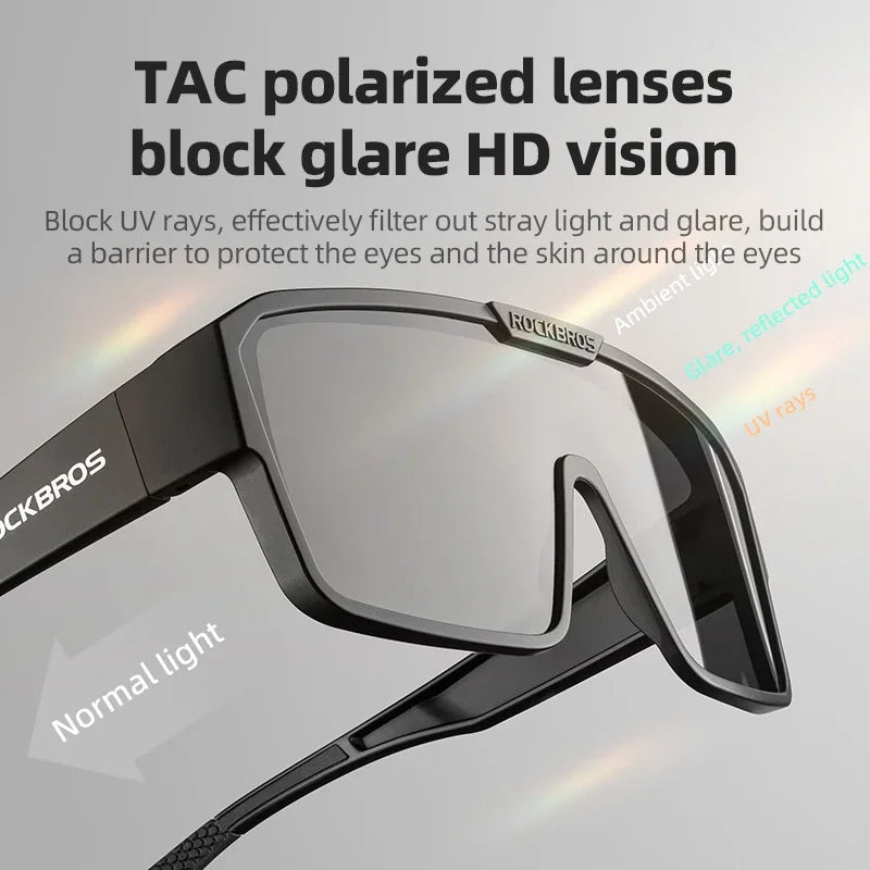 ROCKBROS SP348 TAC polarised lenses showing anti-glare UV400 protection feature