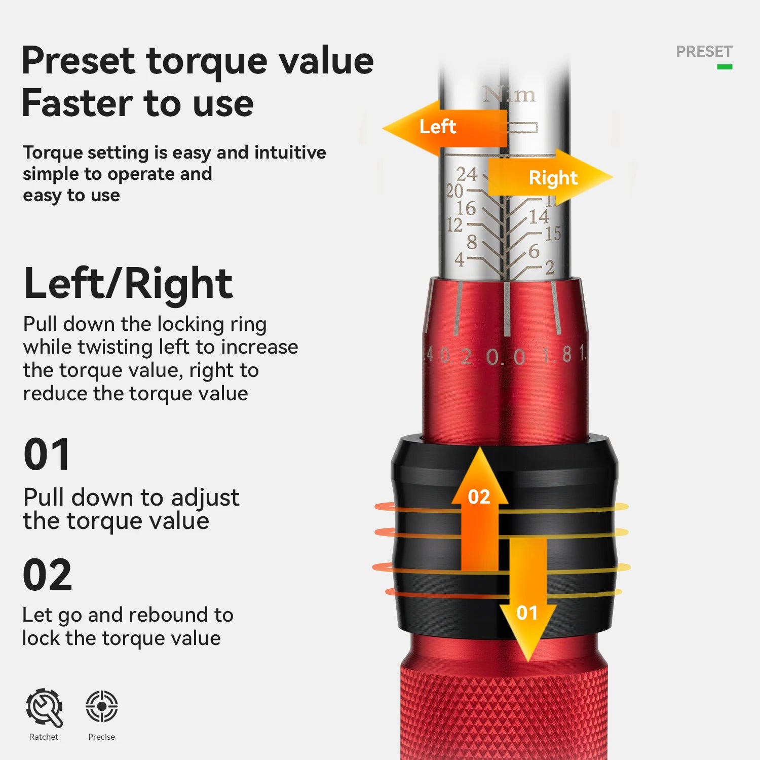 ROCKBROS torque wrench preset adjustment and left right direction diagram