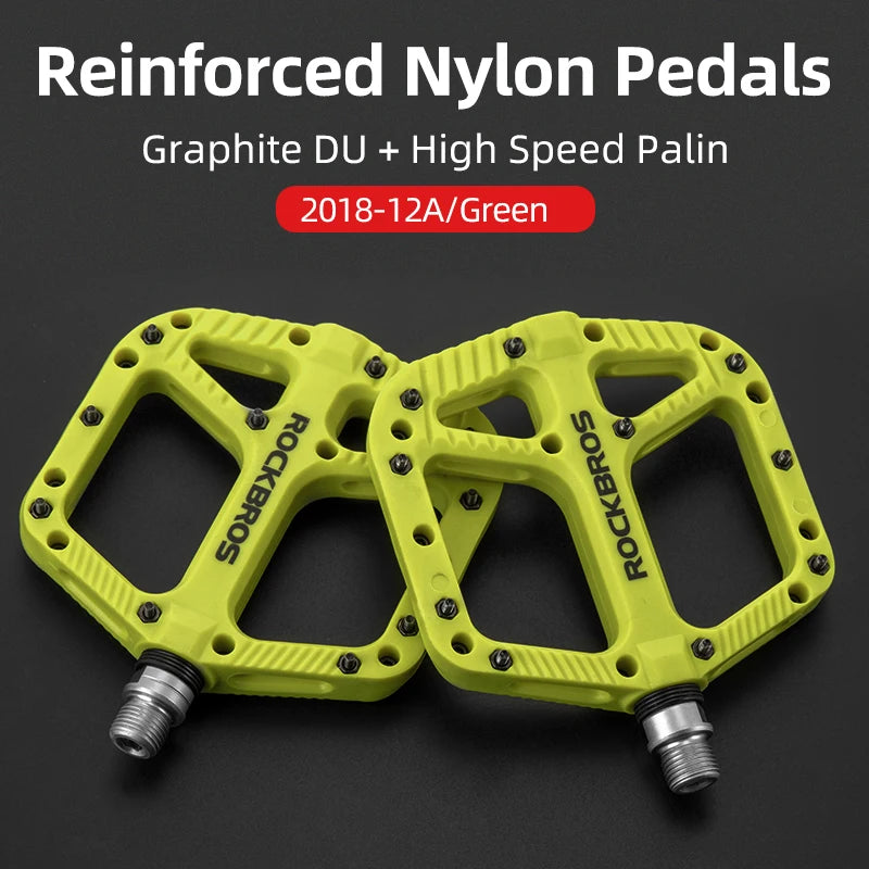 ROCKBROS yellow green reinforced nylon flat platform pedals for MTB