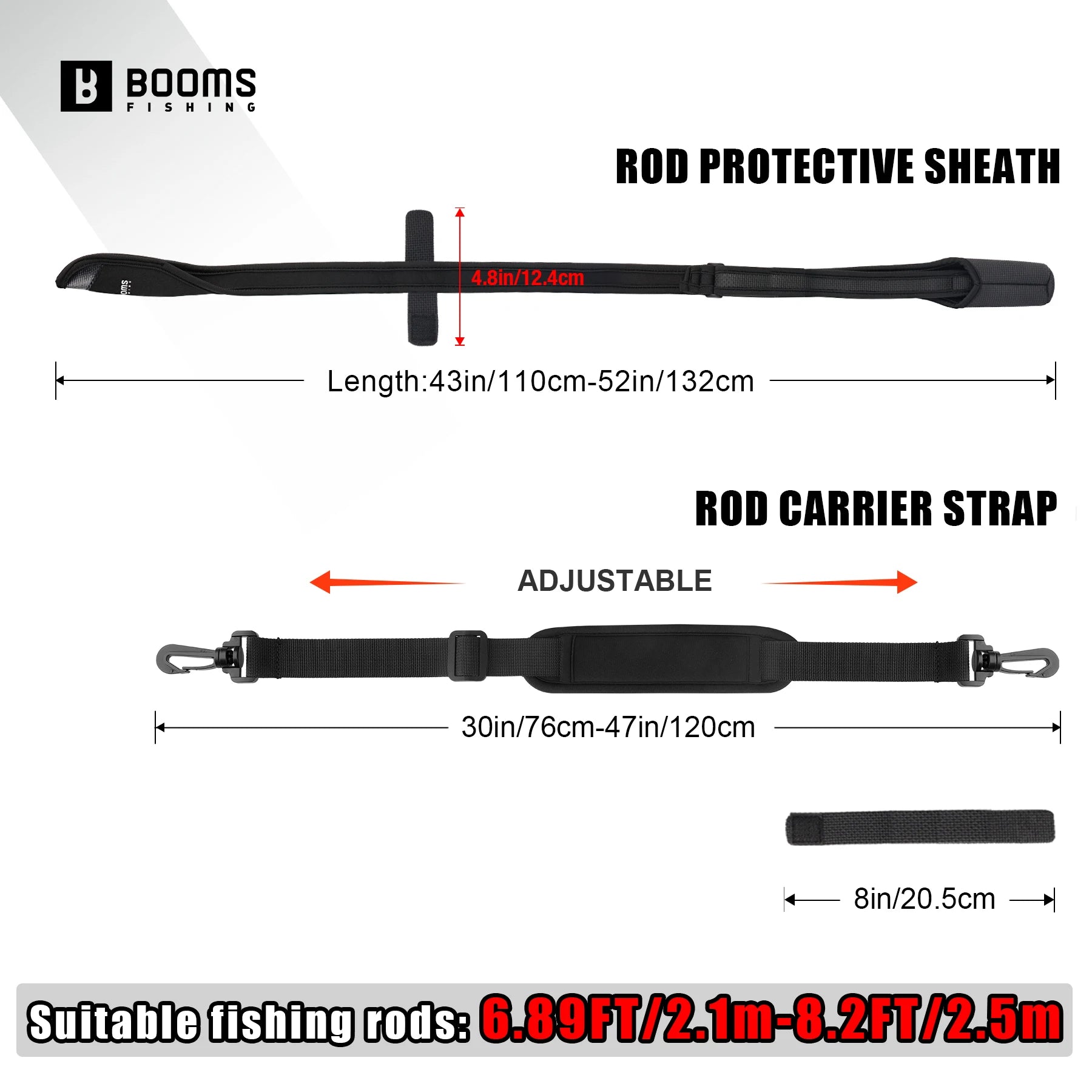 Fishing rod sheath adjustable length measurement diagram