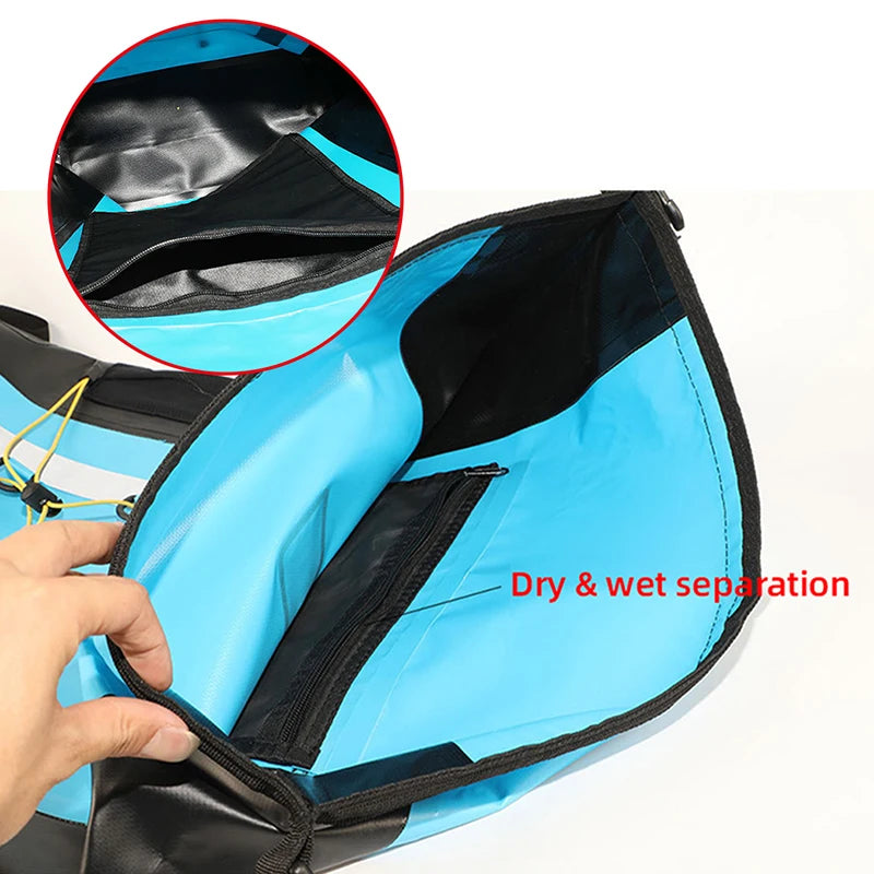 Roll top dry bag interior pocket and lining detail