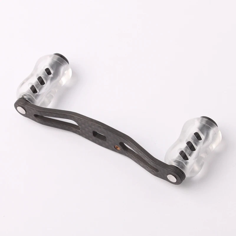 RUKE acrylic reel knob fitted on handle showing secure fit and stylish lightweight upgrade for baitcasting reels