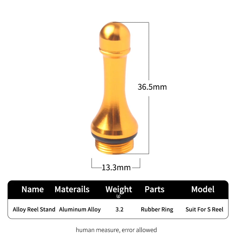 RUKE gold aluminium reel stand with polished finish and sturdy anti-scratch base for spinning reels