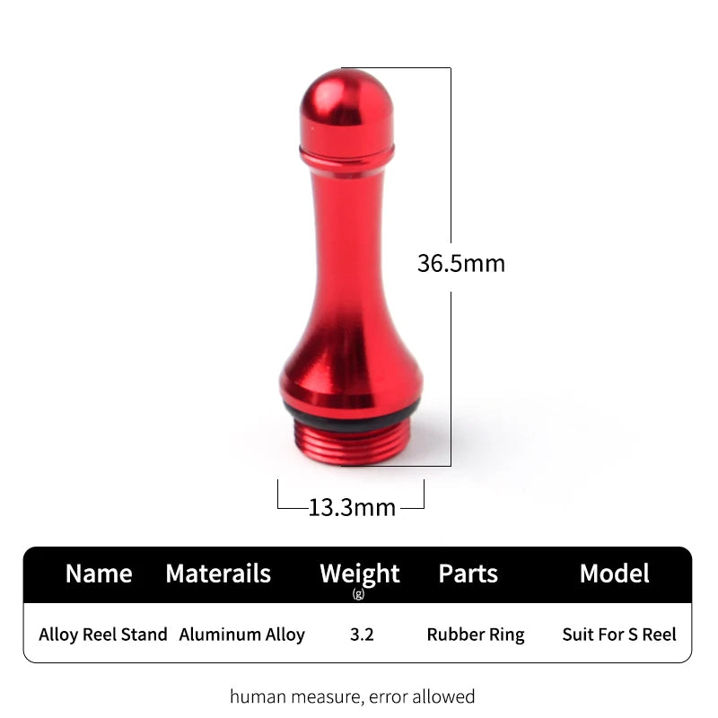 RUKE red reel stand shown on digital scale highlighting lightweight 3.2 g construction