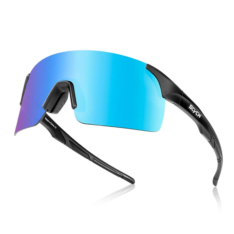 SCVCN blue lens polarised sports sunglasses offering adaptive photochromic tint and wide-angle coverage for outdoor use