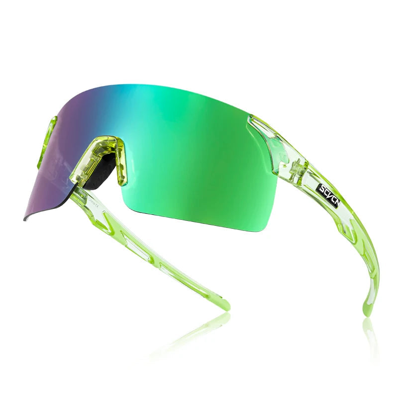 SCVCN green frame yellow lens photochromic sunglasses offering bright-light clarity and sporty wraparound design
