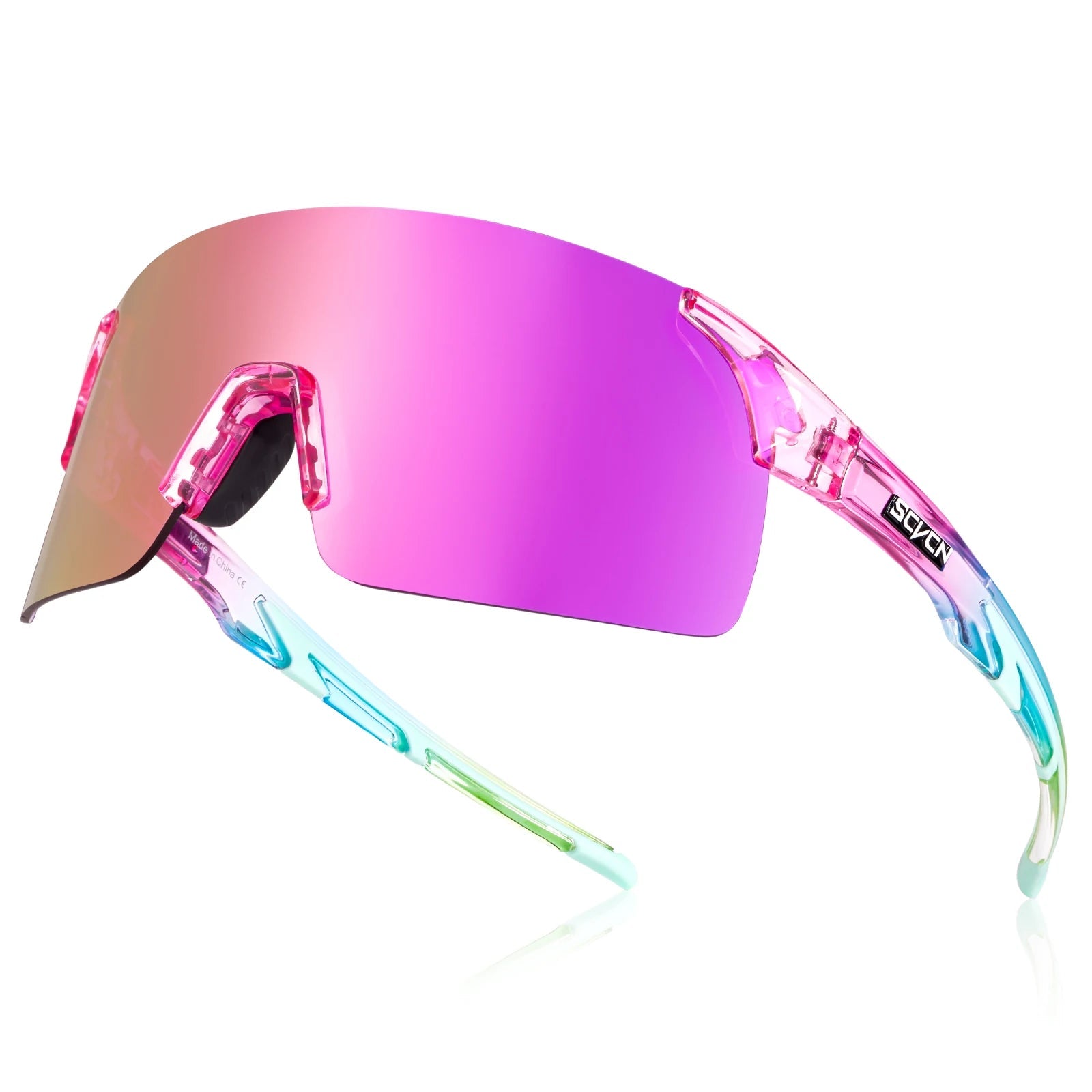 SCVCN pink purple frame sports sunglasses with photochromic pink lenses designed for comfort and UV protection outdoors