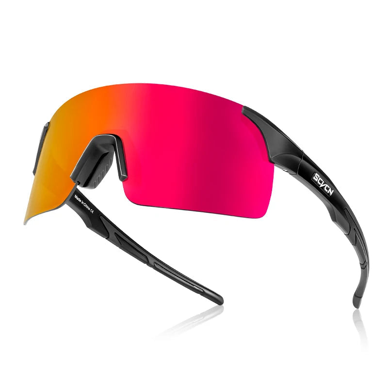 SCVCN red mirrored photochromic sports sunglasses with black frame and UV400 polarised protection for high-glare conditions