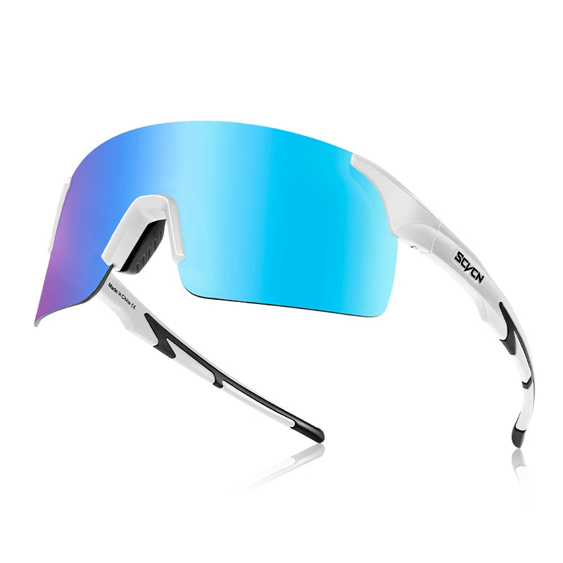 SCVCN transparent frame blue lens sunglasses with photochromic polarised protection for cycling, running, and hiking