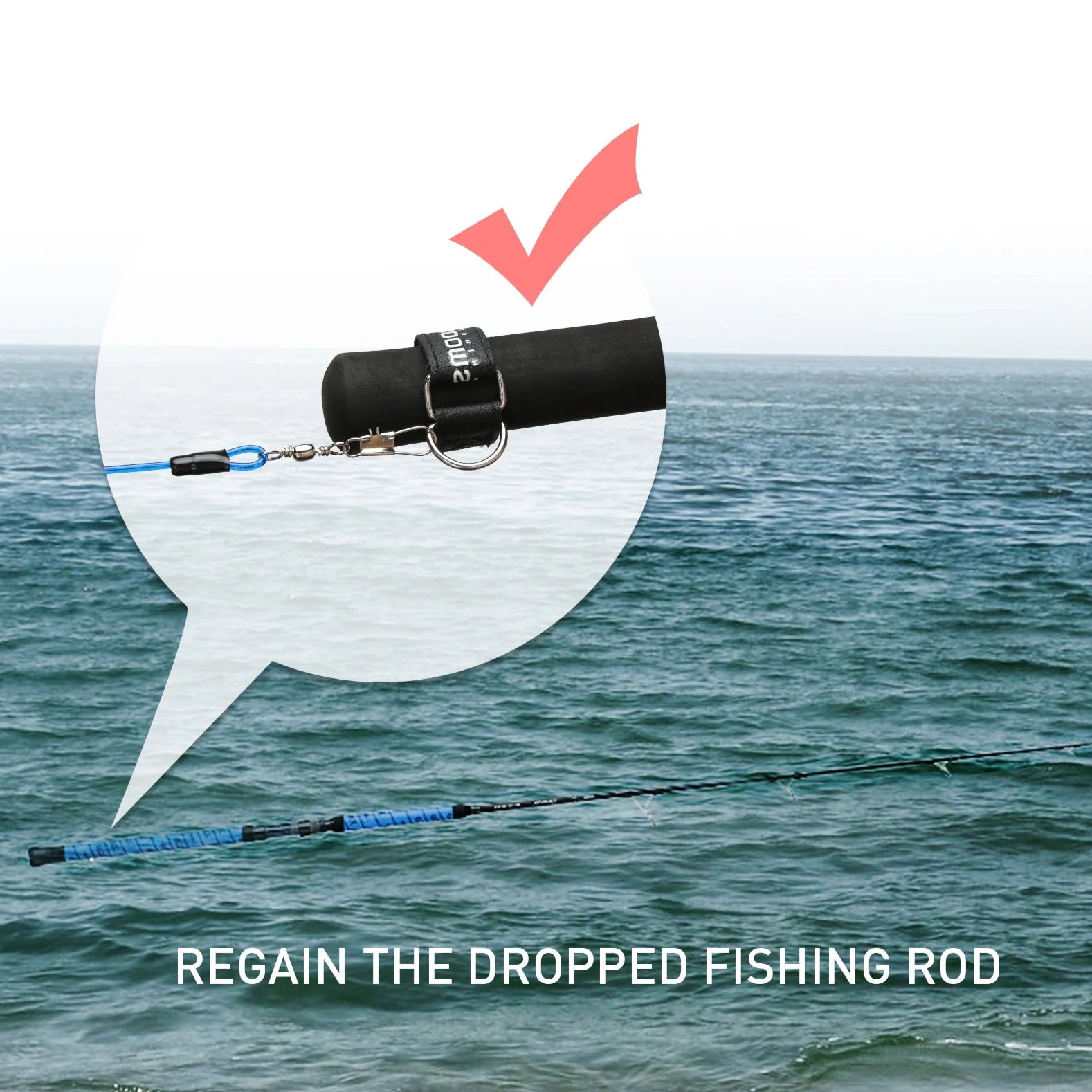 Neoprene rod strap securing fishing rods to prevent tangles and damage during transport