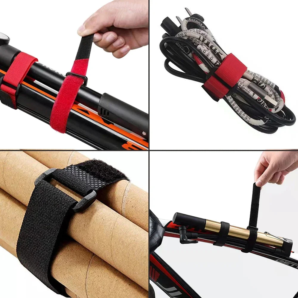 Hand fastening adjustable strap around multiple fishing rods for easy carry and control