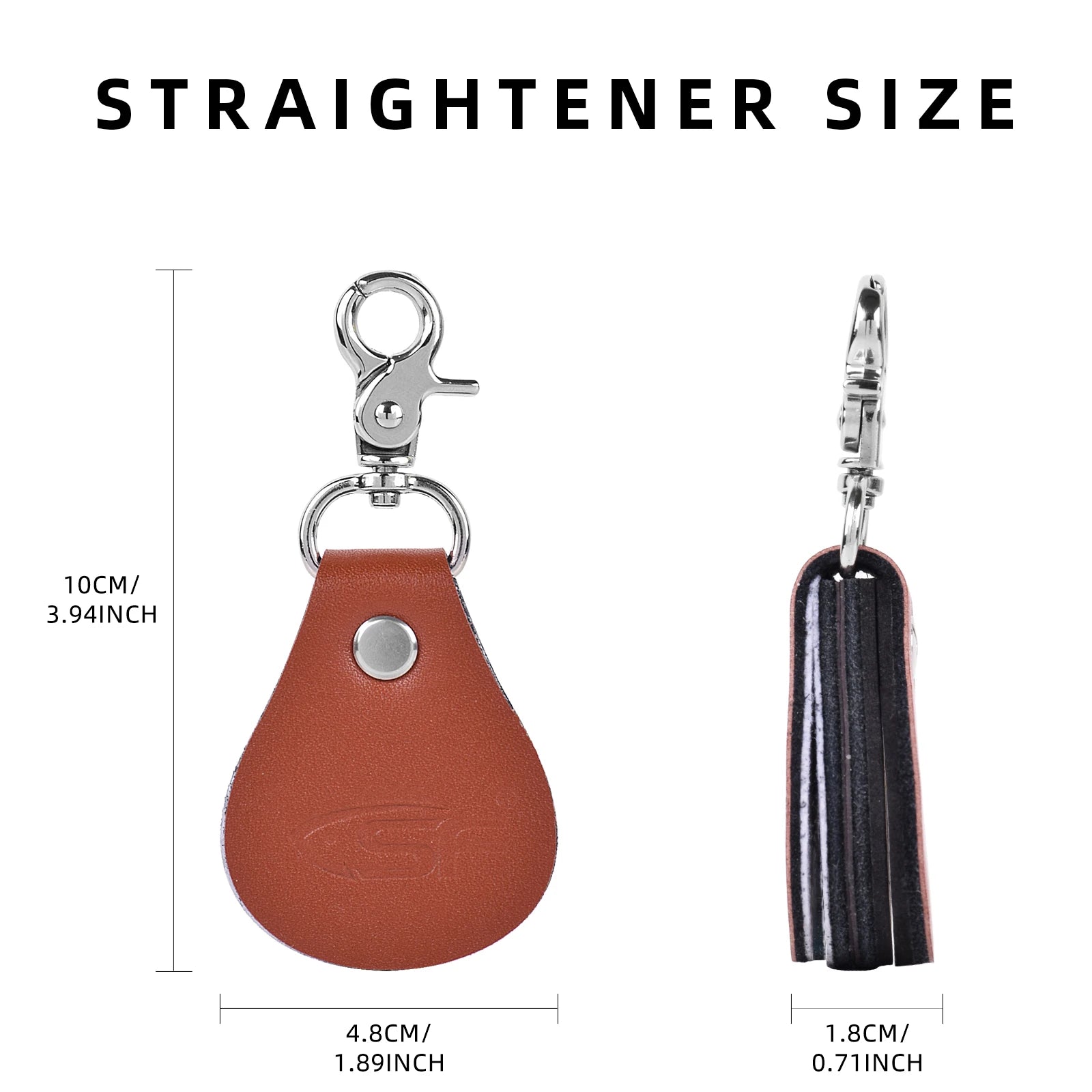 Size chart showing SF fly fishing line tool and zinger retractor dimensions for accurate fit and portability