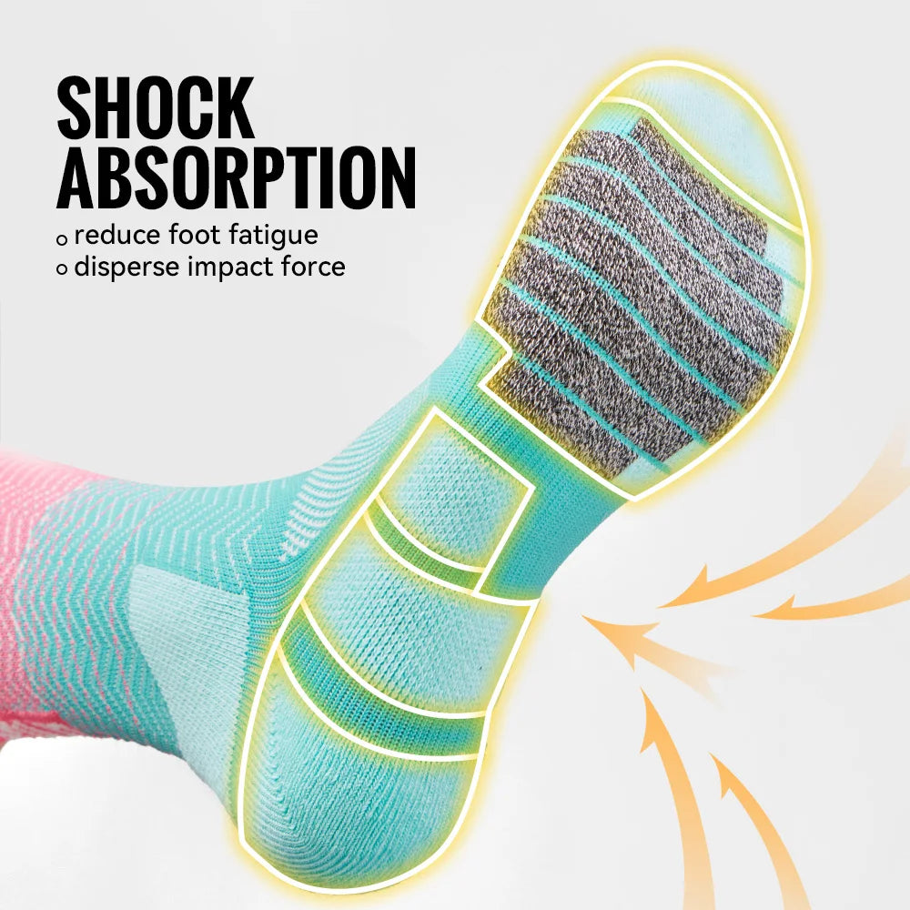 Cushioned athletic crew socks with shock absorption zones