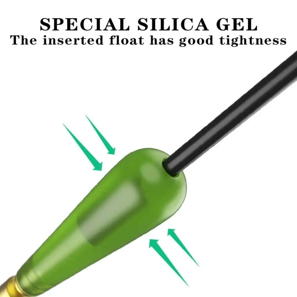 Close-up of silicone fishing float seat showing tight fit and copper connector detail