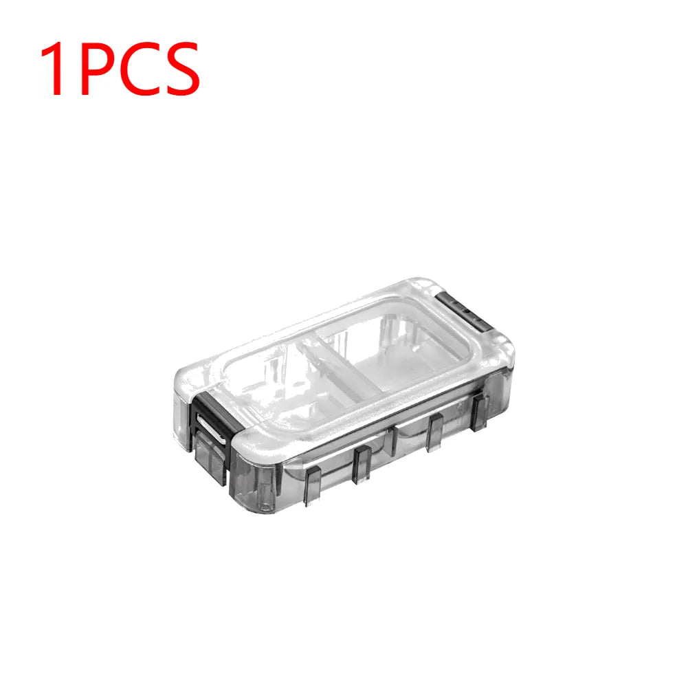 Single compact fishing tackle storage box with clear lid